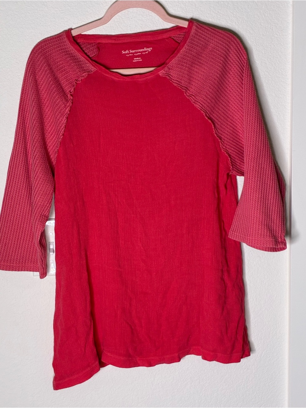 Soft Surroundings Coral Pink Ribbed Raglan Sleeve Tunic | Size M EUC